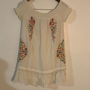 Moulinette Soeurs Cream Dress with Floral Embroidery